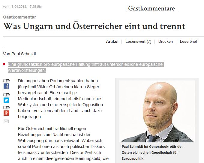 Was Ungarn und Österreicher eint und trennt (Gastkommentar Paul Schmidt, Wiener Zeitung)