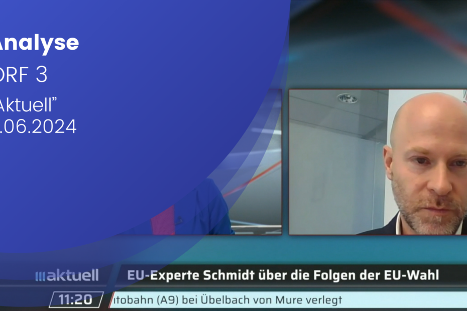 Paul Schmidt ist im Bild zu sehen. Er und die Moderatorin sind in Bildschirmen eingeblendet. Überlappend steht die ÖGfE Aufschrift "Analyse ORF 3 Aktuell, 11.06.2024".